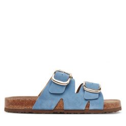 Klapki s.Oliver. Niebieskie klapki damskie S.Oliver, bez wzorów, bez obcasa, bez zapięcia. Za 169.99 zł.