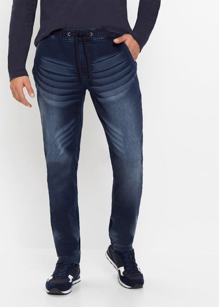 Dżinsy dresowe slim fit, straight. Czarne jeansy męskie bonprix, z dresówki. Za 149.99 zł.