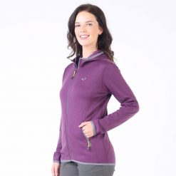 Damska bluza rozpinana z kapturem 100% Merino - Marin/Woolona. Fioletowe bluzy damskie WOOLONA, m, bez wzorów, bez ramiączek, z kapturem. W wyprzedaży za 540.00 zł.