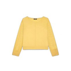 Sweter damski TBS Emana. Żółte swetry nierozpinane damskie TBS, uniwersalny, bez wzorów, z dzianiny, eleganckie, bez kołnierzyka, bez ramiączek. Za 323.45 zł.