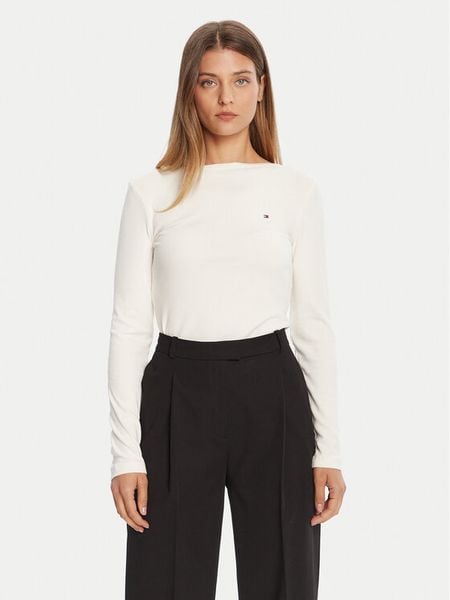 Tommy Hilfiger Bluzka WW0WW47309 Écru Slim Fit. Bluzki damskie Tommy Hilfiger, l, bez wzorów, z wiskozy, bez kołnierzyka, bez ramiączek. Za 239.99 zł.