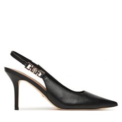 Szpilki Guess. Czarne sandały damskie Guess, z aplikacjami, bez obcasa, na szpilce, bez zapięcia. Za 489.99 zł.