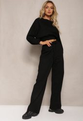 Czarny Bawełniany Komplet Bluza Krótka ze Ściągaczem i Szerokie Spodnie ze Sznurkiem w Pasie Rionnea. Czarne bluzy damskie Renee, l, bez wzorów, z bawełny, bez ramiączek, bez kaptura. Za 179.99 zł.