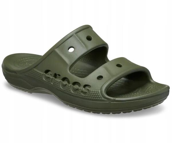 Klapki Dla Dorosłych Crocs Baya. Zielone klapki damskie Crocs, bez wzorów, z materiału, bez zapięcia. Za 99.99 zł.