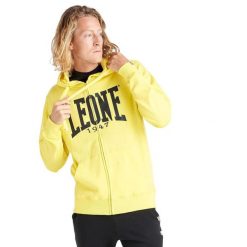 Bluza z bawełna z kaptur na co dzień na siłownię. Żółte bluzy męskie LEONE 1947 APPAREL, bez wzorów, z bawełny, bez kaptura, na fitness i siłownię. Za 164.19 zł.