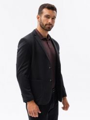 Marynarka męska casual z kontrastowymi elementami - czarna V3 - Rozmiar: M. Czarne garnitury męskie Ombre Clothing, m, bez wzorów, z materiału, casualowe, bez kołnierzyka, bez ramiączek. W wyprzedaży za 109.99 zł.