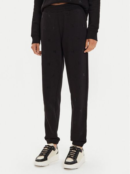 KARL LAGERFELD Spodnie dresowe 246W1009 Czarny Regular Fit. Czarne spodnie dresowe damskie KARL LAGERFELD, bez wzorów, z bawełny. Za 569.99 zł.