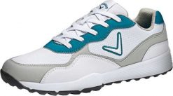 CALLAWAY morele Buty do gry w golfa Callaway The 82 M587-55 (męskie, roz. 44, biało-niebieskie). Białe buty sportowe męskie CALLAWAY, bez wzorów, bez zapięcia, na golfa. Za 446.25 zł.
