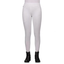Legginsy jeździeckie z silikonowym gripem dla kobiet QHP Kae. Białe legginsy damskie QHP, bez wzorów, z elastanu. Za 327.50 zł.