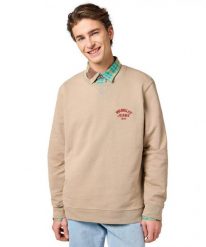 MESKA BLUZA WRANGLER SMALL LOGO CREW TIMBERWOLF 112364092. Bluzy męskie Wrangler, xl, bez wzorów, bez ramiączek, bez kaptura. Za 149.99 zł.