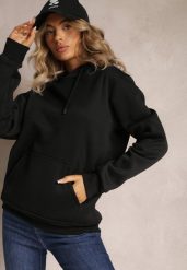 Czarna Bluza z Kapturem i Sznurkami oraz Kieszenią Wykończona Ściągaczami Vrokira. Czarne bluzy damskie Renee, xl, bez wzorów, z bawełny, klasyczne, bez ramiączek, z kapturem. Za 69.99 zł.