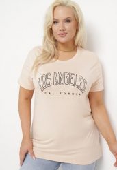 Różowy T-shirt z Ozdobnym Napisem Elimetis. Czerwone t-shirty damskie Born2be, xl, bez wzorów, bez kołnierzyka, bez ramiączek. Za 34.99 zł.