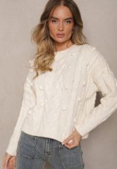 Jasnobeżowy Sweter z Wełną i Wiskozą Ozdobiony Tłoczeniem i Kulkami Vaiannae. Brązowe swetry nierozpinane damskie Renee, na zimę, m, bez wzorów, z wełny, casualowe, bez kołnierzyka, bez ramiączek. Za 84.99 zł.