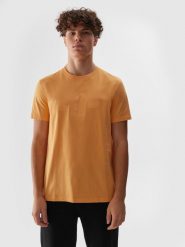 4F T-shirt regular z nadrukiem męski - pomarańczowy S. Brązowe t-shirty męskie 4F, m, bez wzorów, z bawełny, bez kołnierzyka, bez ramiączek. W wyprzedaży za 29.99 zł.