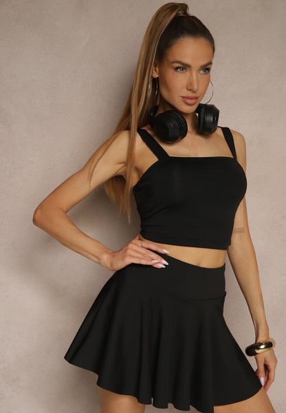 Czarny Gładki Top z Wiskozą na Ramiączkach Lirenele. Czarne topy damskie Renee, l, bez wzorów, z jeansu, eleganckie, bez kołnierzyka, bez ramiączek. Za 69.99 zł.