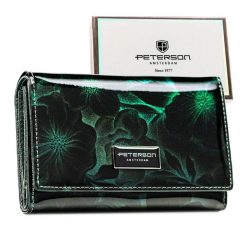 Portfel damski Peterson PTN PS112-FDS zielony. Zielone portfele damskie Peterson, ze skóry. Za 129.99 zł.