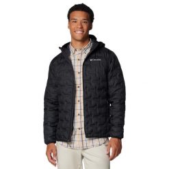 Kurtka sportowa męska Delta Ridge II Down Hooded Jacket. Czarne kurtki sportowe męskie Columbia, m, bez wzorów, z materiału, z kapturem, trekkingowe. Za 659.99 zł.