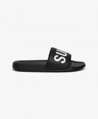Superdry Pool Sliders klapki z wyściełanym paskiem – Black. Czarne klapki damskie Superdry, na lato, bez wzorów, z poliesteru, bez obcasa, bez zapięcia. Za 129.40 zł.