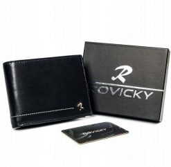 Portfel skórzany Rovicky N992-CMC czarny. Czarne portfele męskie ROVICKY, bez wzorów, ze skóry. Za 74.99 zł.