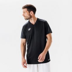 Koszulka piłkarska Kipsta Essential Club. Czarne bluzki damskie KIPSTA, l, bez wzorów, z materiału, sportowe, bez kołnierzyka, bez ramiączek. Za 29.99 zł.