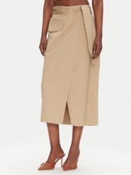 ACCESS FASHION Spódnica midi 53-6037-502 Beżowy Regular Fit. Brązowe spódnice damskie ACCESS FASHION, m, bez wzorów, z bawełny, midi. Za 249.99 zł.
