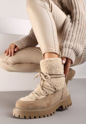 Ciemnobeżowe Futerkowe Śniegowce na Tłoczonej Podeszwie Ozdobionej Cyrkoniami Rialuna. Brązowe śniegowce damskie Renee, z jeansu, bez zapięcia. Za 99.99 zł.