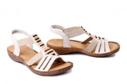 RIEKER 60851-60 beige, sandały damskie. Brązowe sandały damskie Rieker, bez wzorów, bez obcasa, bez zapięcia. Za 239.92 zł.