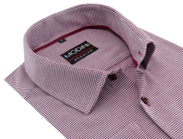 Bordowa koszula męska w pepitkę Modini DD1. Czerwone koszule męskie Modini Moda Męska, m, bez wzorów, z bawełny, casualowe, bez kołnierzyka, bez ramiączek. W wyprzedaży za 179.10 zł.