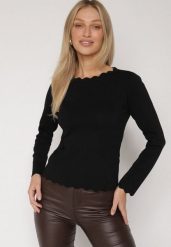 Czarny Sweter z Wiskozą Ozdobiony Falbankami Mevita. Czarne swetry nierozpinane damskie Born2be, m, bez wzorów, z jeansu, eleganckie, bez kołnierzyka, bez ramiączek. Za 109.99 zł.