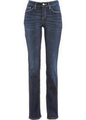 Dżinsy ze stretchem straight, mid waist. Niebieskie jeansy damskie bonprix, bez wzorów, z jeansu. Za 97.99 zł.