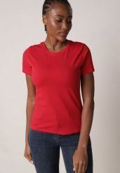 Czerwony Bawełniany T-shirt w Klasycznym Stylu Nedila. Czerwone t-shirty damskie Born2be, m, bez wzorów, z bawełny, klasyczne, bez kołnierzyka, bez ramiączek. Za 39.99 zł.