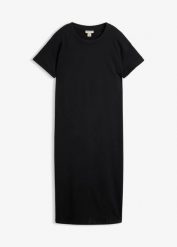 Sukienka T-shirtowa z czystej bawełny organicznej. Czarne sukienki damskie bonprix, bez wzorów, z bawełny, klasyczne, bez kołnierzyka, bez ramiączek. Za 59.99 zł.