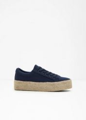 Sneakersy na podeszwie platformie. Niebieskie obuwie sportowe damskie bonprix, na lato, bez wzorów, bez zapięcia. Za 124.99 zł.