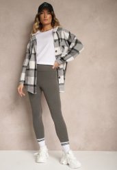 Szare Legginsy High Waist z Szeroką Gumką w Pasie Sevini. Szare legginsy damskie Renee, z aplikacjami, z jeansu. Za 24.99 zł.