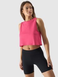 4F Crop-top oversize gładki damski - różowy S. Czerwone topy damskie 4F, s, bez wzorów, z bawełny, sportowe, bez kołnierzyka, bez ramiączek. Za 39.99 zł.