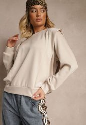 Beżowa Bluza z Wiskozą z Szerokimi Ramionami Alioris. Brązowe bluzy damskie Renee, bez wzorów, z jeansu, casualowe, bez ramiączek, bez kaptura. Za 69.99 zł.