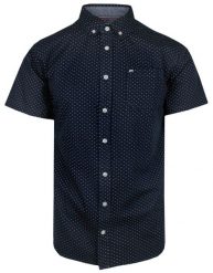 Koszula Męska Bawełniana, Granatowa w Drobny Wzór, Casualowa, Krótki Rękaw -PAKO JEANS. Niebieskie koszule męskie Pako Jeans, l, bez wzorów, z bawełny, casualowe, bez kołnierzyka, bez ramiączek. Za 165.00 zł.