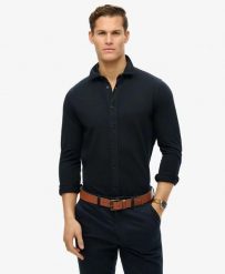 Superdry Koszula Vintage Destroy Pique z długim rękawem bawełniana - ECLIPSE. Niebieskie koszule męskie Superdry, m, bez wzorów, z bawełny, klasyczne, bez kołnierzyka, bez ramiączek. Za 271.45 zł.