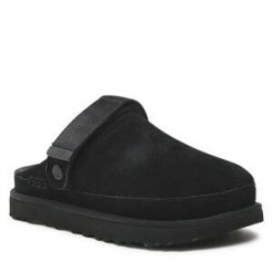 Klapki Ugg. Czarne klapki damskie UGG, bez wzorów, bez obcasa, bez zapięcia. Za 589.99 zł.