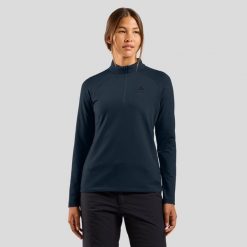 Bluza techniczna damska ODLO Essential Light Mid Layer 1/2 zip. Niebieskie bluzy damskie ODLO, bez wzorów, bez ramiączek, bez kaptura. Za 269.25 zł.