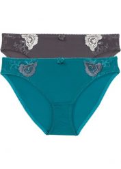 Figi z haftem (2 pary). Czerwone majtki damskie bonprix. Za 67.99 zł.