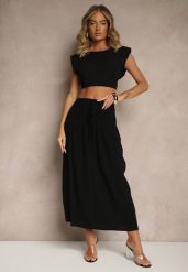 Czarna Spódnica z Wiskozą i Lnem High Waist o Rozkloszowanym Kroju Lumerellea. Czarne spódnice damskie Renee, na lato, l, bez wzorów, z materiału, z podwyższonym stanem, maxi, rozkloszowane. Za 54.99 zł.
