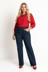 Eleganckie granatowe spodnie Jeangaliny11 o kroju wide leg PLUS SIZE XXL OVERSIZE JESIEŃ. Spodnie materiałowe damskie Moda Size Plus Iwanek, na jesień, bez wzorów, z bawełny, biznesowe, z podwyższonym stanem, plus size. Za 199.90 zł.