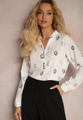 Biała Koszula z Drobnym Wzorem Paisley Irithe. Białe koszule damskie Renee, l, bez wzorów, z jeansu, biznesowe, bez kołnierzyka, bez ramiączek. Za 49.99 zł.