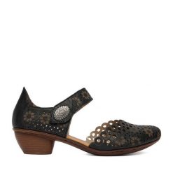 Półbuty Rieker. Czarne półbuty damskie Rieker, bez wzorów, bez obcasa, na obcasie, bez zapięcia. Za 319.99 zł.