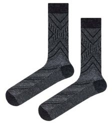 Ciepłe Wełniane Skarpetki Zimowe - Ciemnoszare, Wzór Geometryczny. Szare skarpety męskie His Story, bez wzorów, z elastanu. Za 39.99 zł.