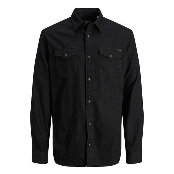 Koszula Jack & Jones Heridan czarny denim. Czarne koszule męskie Jack&Jones, l, bez wzorów, z denimu, vintage, bez kołnierzyka, bez ramiączek. Za 190.35 zł.
