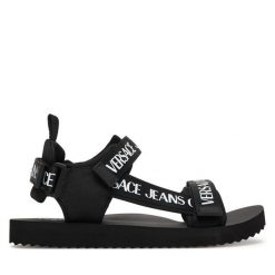 Sandały Versace Jeans Couture. Czarne sandały męskie Versace Jeans Couture, bez wzorów, z jeansu, bez zapięcia. Za 549.99 zł.