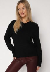 Czarny Sweter z Domieszką Kaszmiru z Dekoltem w Serek Feralaine. Czarne swetry nierozpinane damskie Born2be, bez wzorów, z jeansu, eleganckie, bez kołnierzyka, bez ramiączek. Za 99.99 zł.