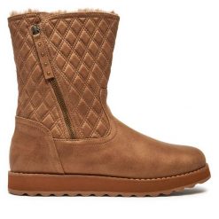 Botki Skechers. Brązowe botki damskie Skechers, bez wzorów, bez obcasa, na płaskiej podeszwie, bez zapięcia. Za 319.99 zł.